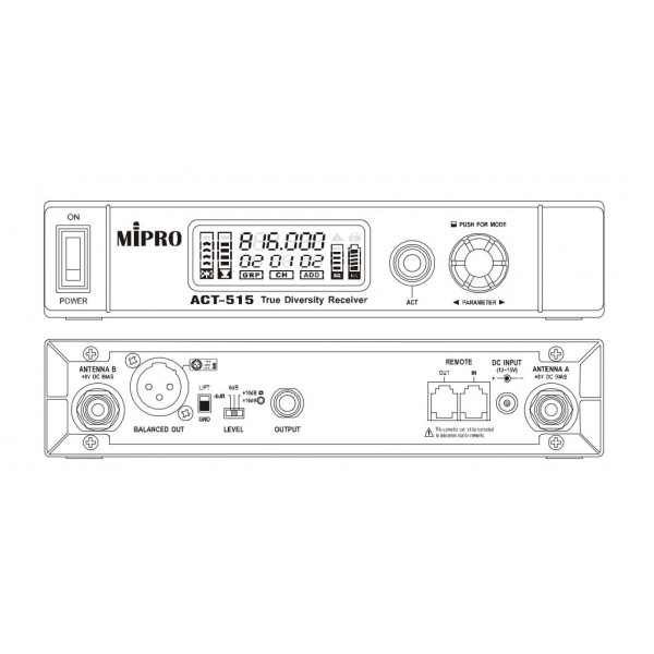 Одноканальный полурэковый 1/2U узкополосный UHF приёмник Mipro ACT-515 