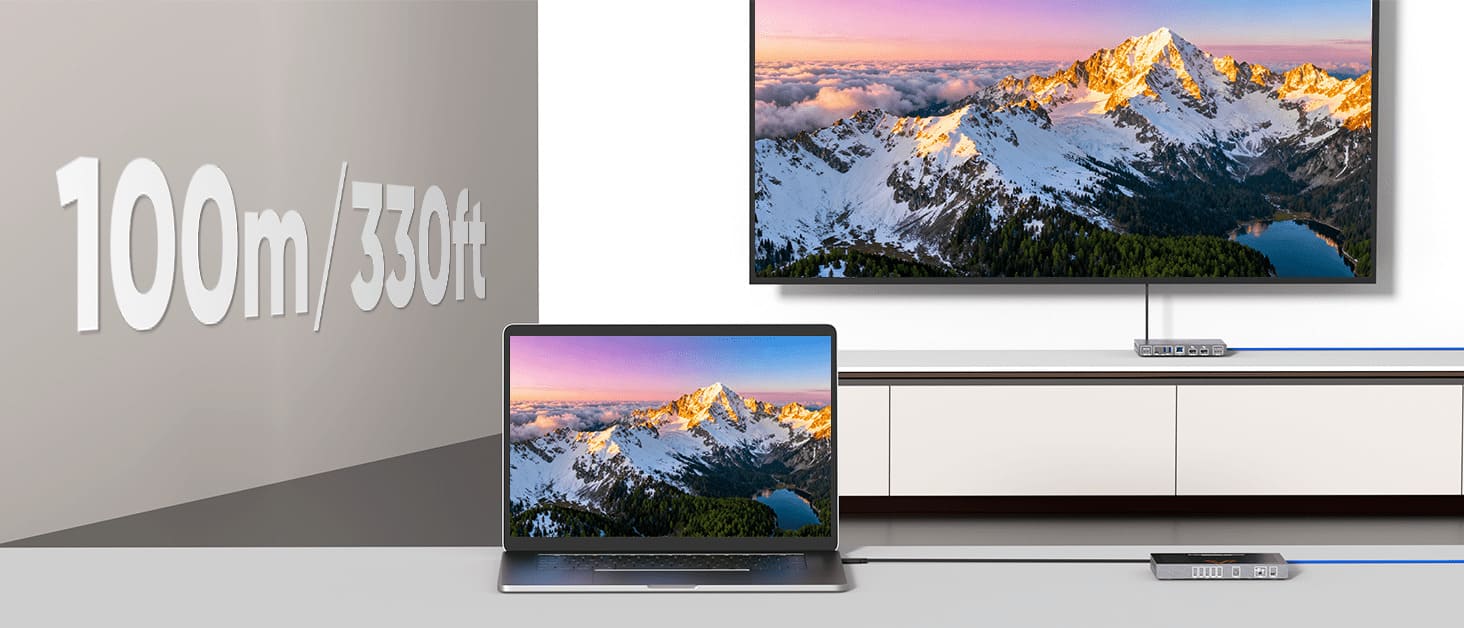 Удлинение сигнала для двух 4K-мониторов на расстояние до 100 м