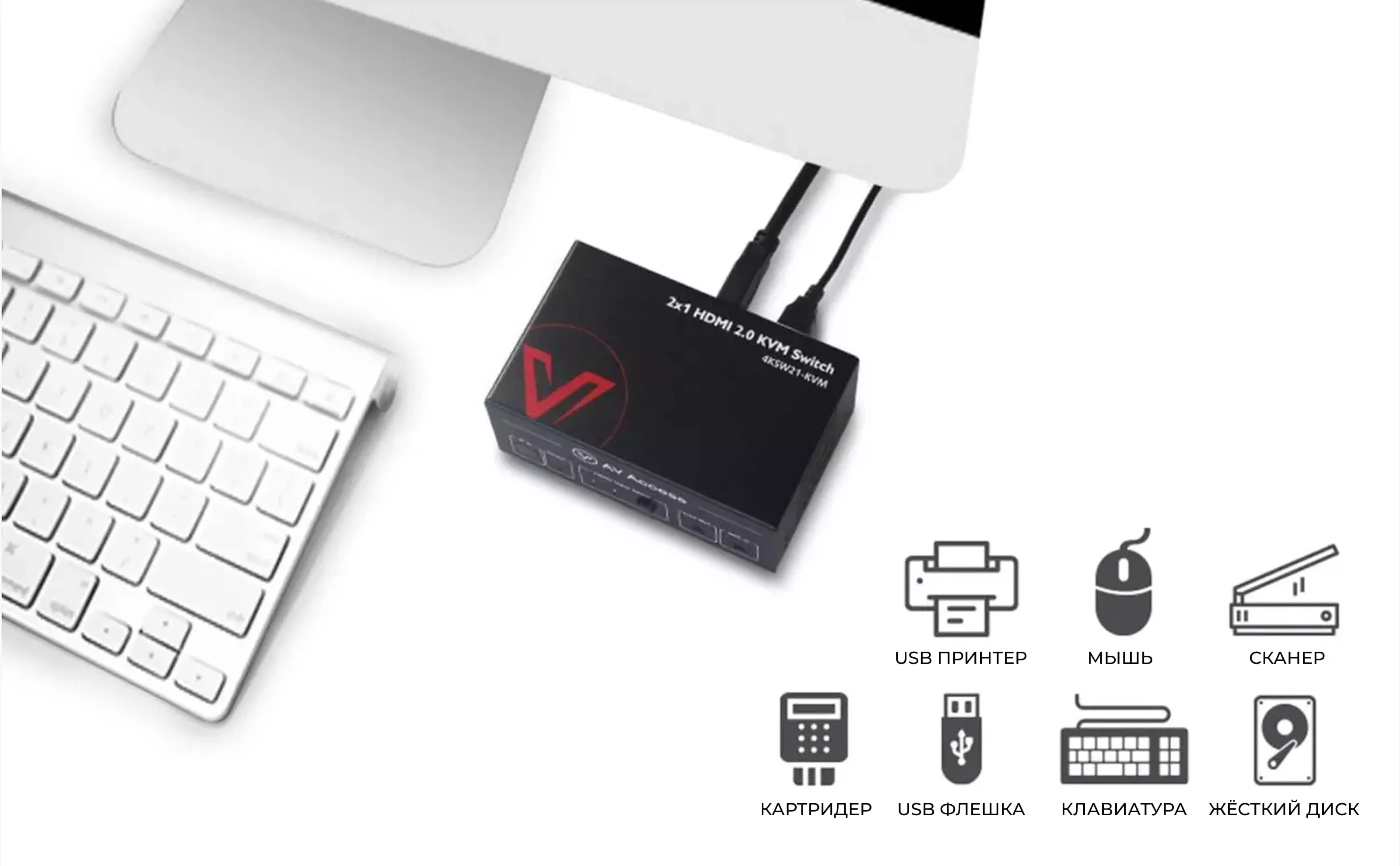 Экономичный 2х1 4К-KVM коммутатор