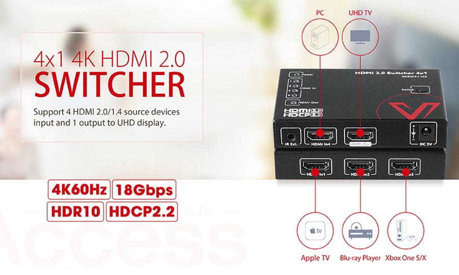 Экономичный 4х1 4К HDMI коммутатор