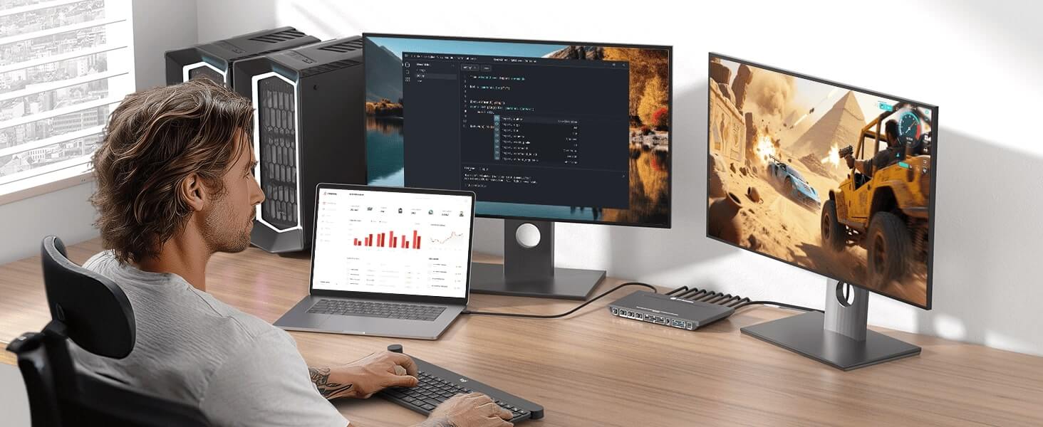 Два монитора 4K, управление тремя устройствами